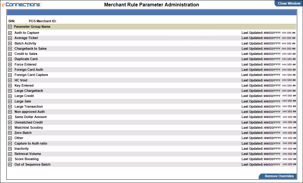 merch rule parameter admin screen