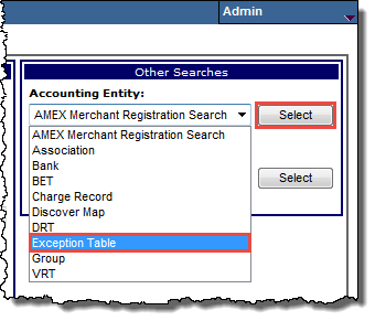 advanced search exception table