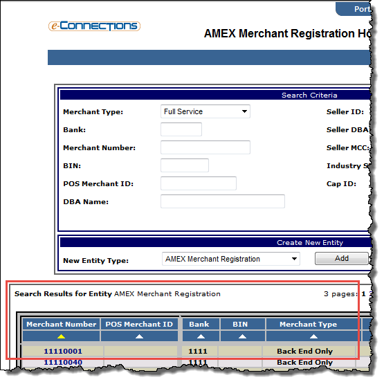 AMEX merchant registration search results