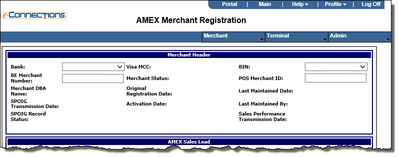 AMEX Merchant Registration page
