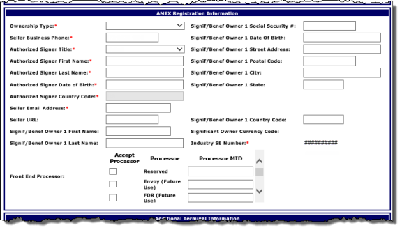 AMEX Merchant Registration panel